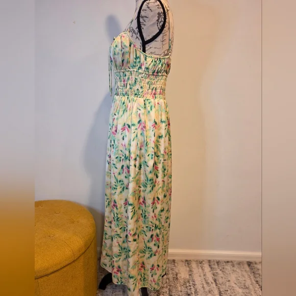 Astr Green/Yellow and Pink Floral Maxi Dress,Sapaguetri Straps, Size M. - Picture 4 of 14